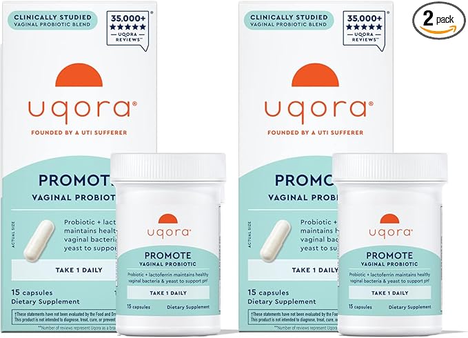 Uqora Promote - Support Vaginal Health* - Probiotic for Women with Lactoferrin, Lactobacillus Acidophilus & Lacticaseibacillus Rhamnosus - Vaginal Probiotics - Gluten-Free - 30 Capsules (2 Pack)