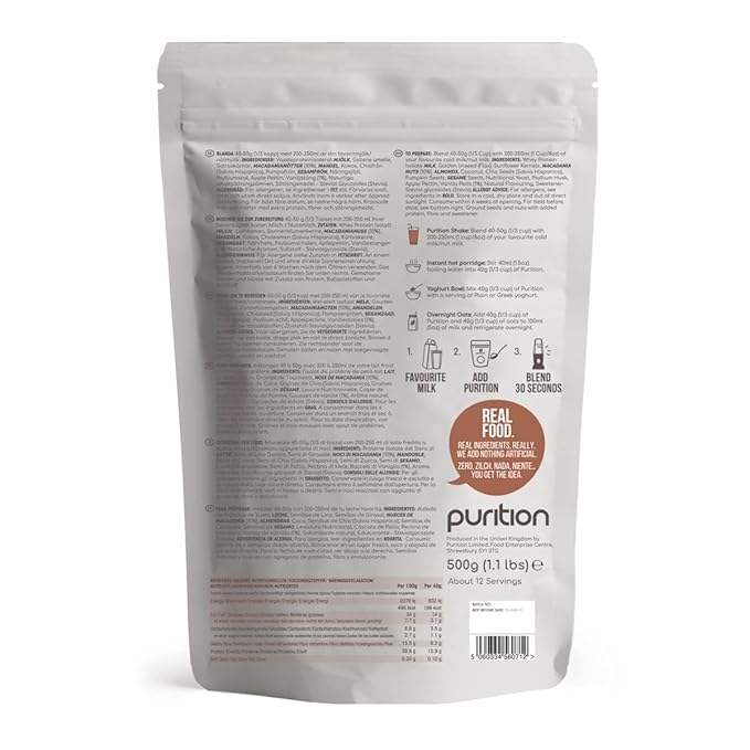 Purition Low Carb Macadamia & Vanilla Natural Gluten Free Protein Powder for Keto Diet Shakes and Meal Replacements Shakes with Only Natural Ingredients, 1 Bag (12 Servings)