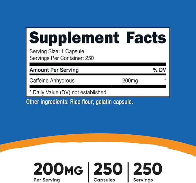 Nutricost Caffeine Pills, 200mg Per Serving (250 Caps)