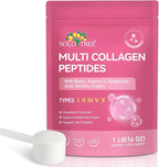 Multi Collagen Peptides Powder, 1 lb Unflavored Hydrolyzed Collagen Types I, II, III, V, X，16 oz (41 Servings)-Hyaluronic Acid Power,Grass Fed Collagen Supplements for Women and Men, Non GMO