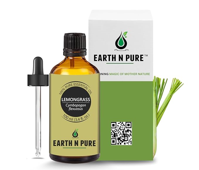 Earth N Pure Lemongrass Essential Oil | Steam Distilled | for Home Diffuser, Skin & Hair Care | with Glass Dropper -100 ML