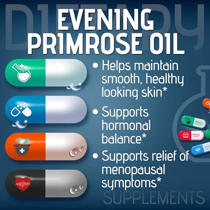 Evening Primrose Oil 500mg, 200 Softgels, Cold-Pressed with 45mg GLA, Non-GMO, Made in USA, Supports Women’s Hormonal Balance & Skin Health