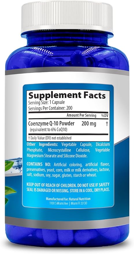 Generic Natural Vitamin Coq10 200mg, 200 Capsules, Quick Absorption - Gluten Free & Non-GMO