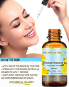 Botanical Beauty EVENING PRIMROSE OIL 100% Pure Natural Undiluted Unrefined Virgin Cold Pressed Carrier Oil. 4 Fl.oz.- 120 ml for face, skin, hair, nails. Rich in essential fatty acids GLA