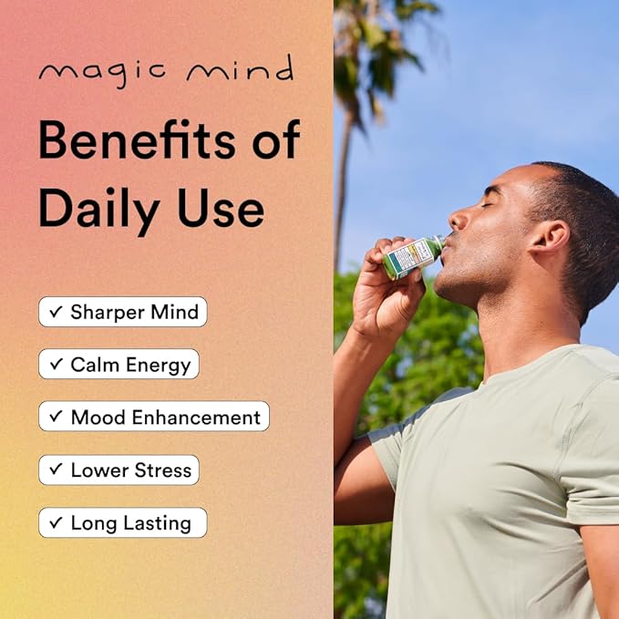 Magic Mind Focus Energy Drink Shots - No Jitters, Stress Relieving, Ashwagandha, Functional Mushrooms, Matcha Green Tea, Vitamin B12, Vitamin C - 2 FL Oz (30 Pack)
