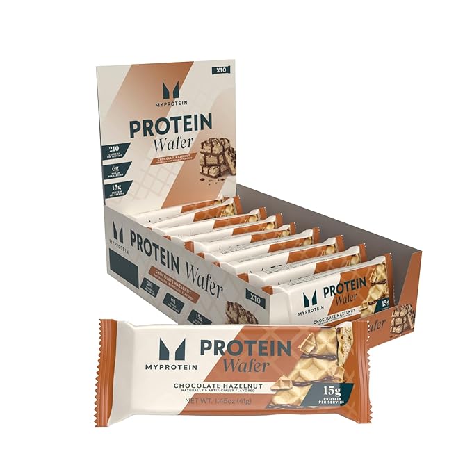 Myprotein Crispy Protein Wafers | 15g Protein | Box of 10 | Chocolate Hazelnut | High Protein Snack Bar | Milk & Whey Isolate | Low Sugar