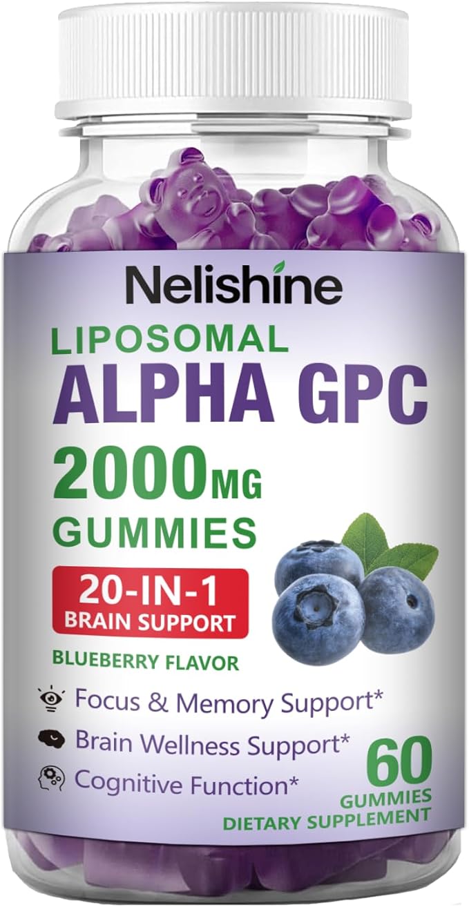 Liposomal Alpha GPC 2000mg & Citicoline Gummies Complex Phosphatidylserine,Ginkgo Biloba,L-Tyrosine,Huperzine A & B Vitamins,20-in-1 Blend for Focus, Memory & Cognitive Support
