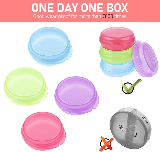 4 Pcs Mini Pill Organizer Small Pill Box Cute Portable Pill Case for Pocket Purse Travel Storage Containers Earplug Case Medicine Dispenser Vitamin Holder(Blue+Pink+Purple+Green)