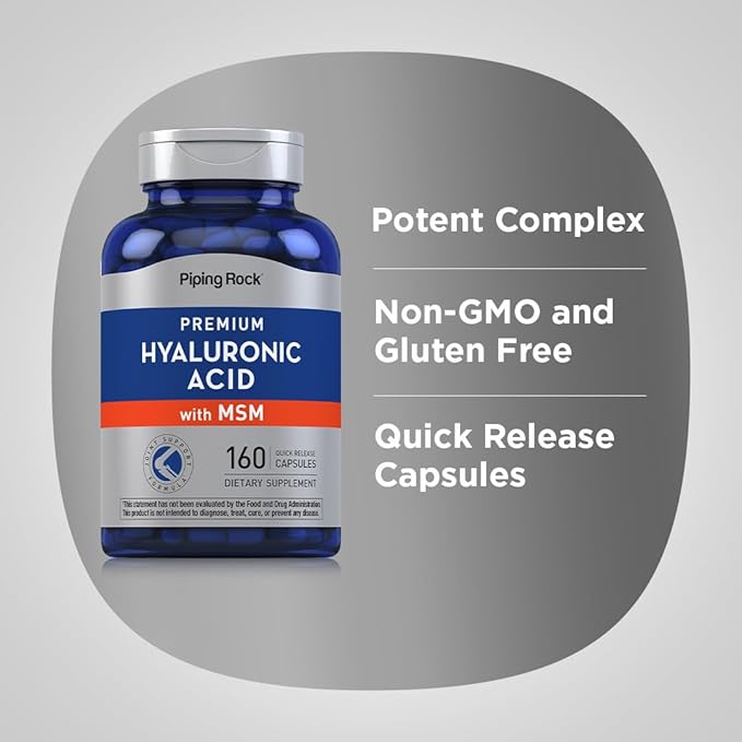 Piping Rock Hyaluronic Acid Supplement | 100mg | 160 Capsules | with MSM for Women and Men | Non-GMO, Gluten Free