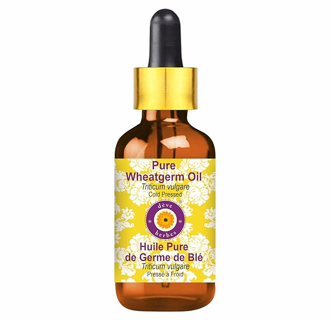 Deve Herbes Pure Wheatgerm Oil (Triticum vulgare) with Glass Dropper 100% Natural Therapeutic Grade Cold Pressed for Personal Care 30ml (1.01 oz)