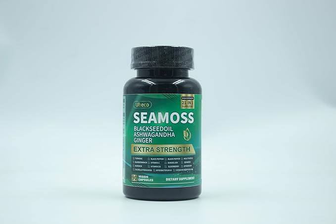 Superfood Advanced Irish Sea Moss Capsules - Sea Moss 21 in 1 Supplement Whit Black Seed, Ashwagandha, Turmeric, Bladderwrack, Burdock - 90 Count