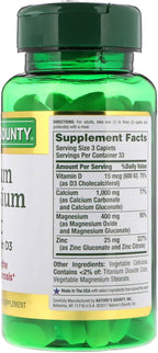 Nature's Bounty Calcium Magnesium & Zinc Caplets,Immune & Bone Health,Daily Supplement,1000mg Calcium,400mg Magnesium,600 IU Vitamin D,Gluten Free,100 Caplets,(Pack of 3)