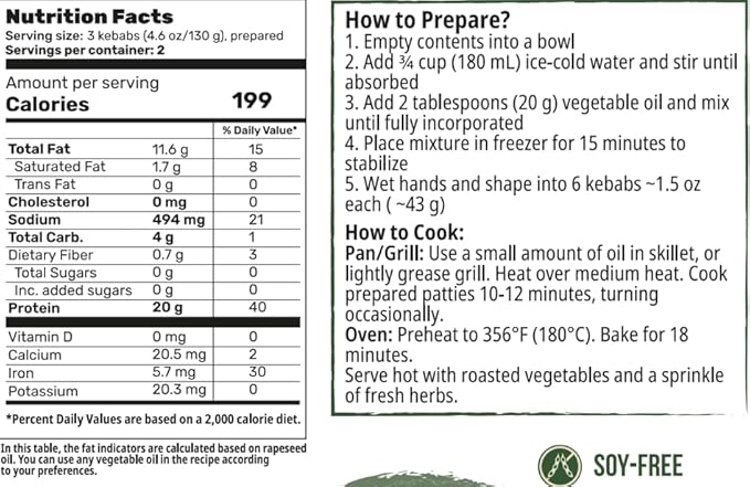 Creative Pea Beeffree Kebab Mix 4-Pack | Plant-Based Skewers | High-Protein Shelf-Stable Pea Protein | Just Add Water & Oil | Quick Vegan Meal Kit | Gluten-Free | 4 x 65g