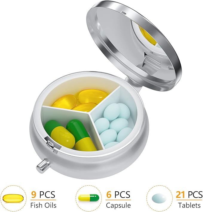 Nipichsha Pill Box, Small Pill Case for Purse & Pocket, Cute Travel Medicine Organizer, Portable Medicine Container Holder to Hold Vitamins, Medication, Fish Oil & Supplement,Cute Cat