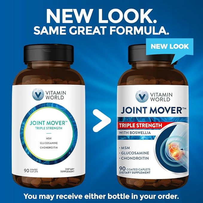 Vitamin World Triple Strength Joint Mover, Glucosamine Chondroitin with MSM Joint Support Supplement, Collagen & Boswellia Serrata Extract, Support Joint Strength, Comfort & Flexibility, 90 Caplets