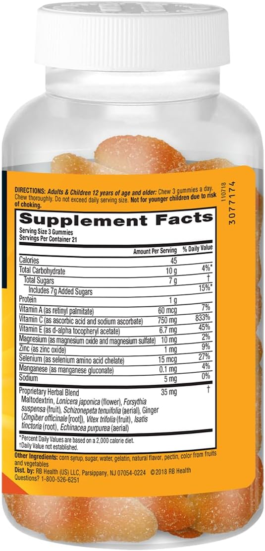 Airborne 750mg Vitamin C Immune Support Supplement Gummies for Adults, Zesty Orange Flavor, Gluten Free Crafted Blend with Powerful Antioxidants Vitamins A C & E, 63 Gummies (3 Pack)