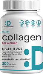 Multi Collagen Pills for Women & Men with Vitamin C, E & Biotin, 300 Capsules – Type I, II, III, V, X Hydrolyzed Collagen Peptides – 11 in 1 Formula with Saw Palmetto, Bamboo Silica, & Hyaluronic Acid