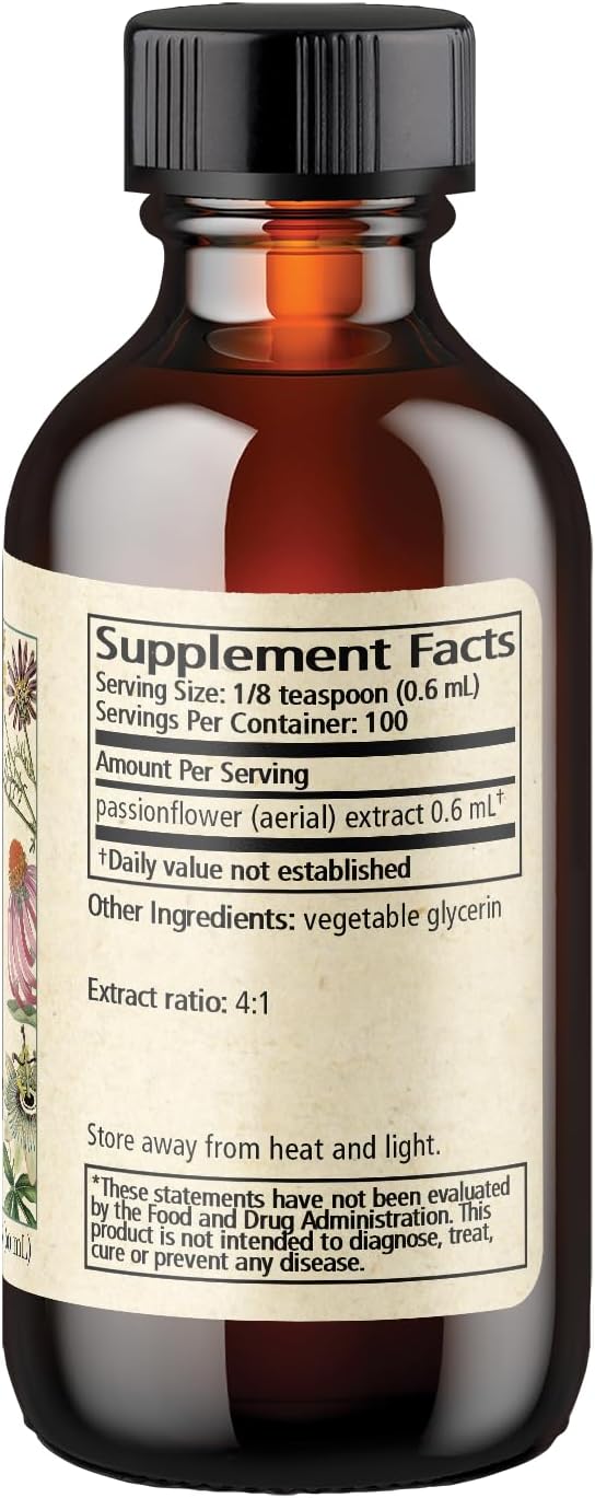 Wise Woman Herbals Passionflower Botanical Syrup (Formerly Solid Extract) 4:1, Alcohol-Free Extra Strength, Sleep Aid, Eases Tension, Supports Calm Mood & Restful Sleep, Pure Non-GMO, 4 Fl Oz