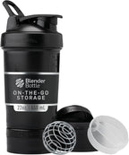 BlenderBottle Shaker Bottle with Pill Organizer and Storage for Protein Powder, Classic V2 ProStak System, 22-Ounce, Midnight Black