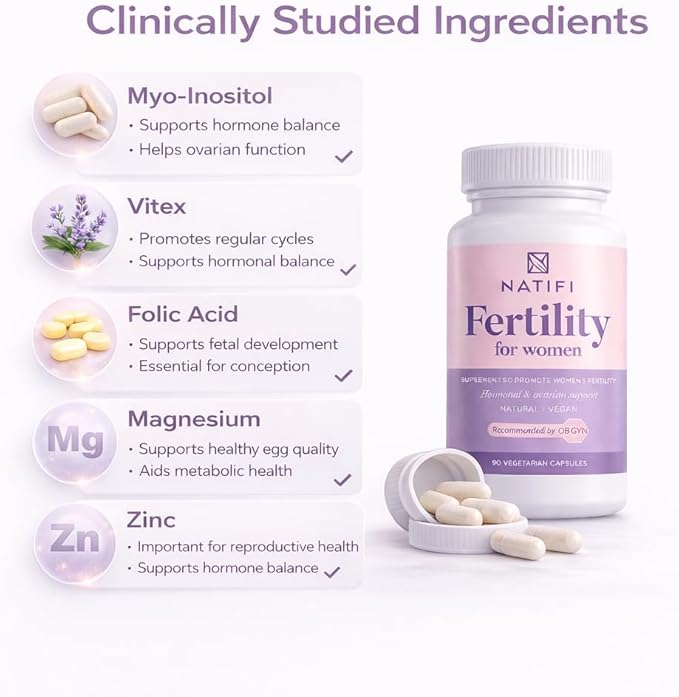 Natifi (2 Bottles Fertility Prenatal Vitamins Regulate Cycles Balance Hormones, Aid Ovulation. Conception Multivitamin for Women. 60 Caps Folic Acid, Myo Inositol, Vitex