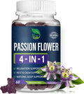 Passion Flower Extract Gummies for Natural Sleep Support, 4-in-1 Herbal Supplement for Calm & Relaxation w/Lemon Balm and More, Pasiflora Gomitas para Dormir. 60 Count