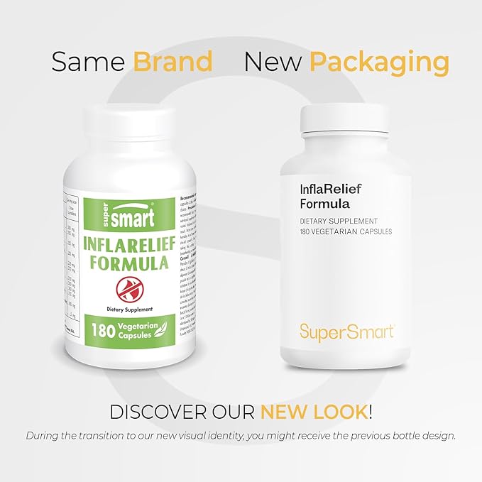 Supersmart - InflaRelief Formula (Perluxan) - Powerful Blend Curcumin C3, 5 Loxin, Bioperine - Enhanced Formulation | Non-GMO & Gluten Free - 180 Vegetarian Capsules