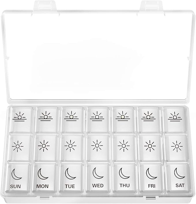 BUG HULL Weekly Pill Organizer 3X a Day, Daily 7 Day Medicine Pill Organizer 3 Times a Day, Travel Pill Case Container for Vitamins, Supplements