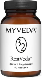 RestVeda 32™ Sleep Support – Ayurvedic Herbal Tablets with Ashwagandha, Brahmi, Valerian & More. Natural, Vegan, Non-Habit Forming Formula for restful, rejuvenating Sleep. 60 Tablets.