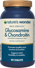 Nature's Wonder Triple Strength Glucosamine Chondroitin with MSM and Hyaluronic Acid and Boswellia for Joint Health, Supports Joint Flexibility and Mobility, 45 Day Supply, 90 Tablets