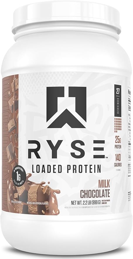 RYSE Loaded Protein Powder - Milk Chocolate - 25g Whey Protein Isolate & Concentrate with Prebiotic Fiber & MCTs - Low Carb, Low Sugar, Digestive-Friendly - 27 Servings / 2 lb Tub
