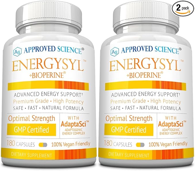 Approved Science Energysyl - Caffeine Free - with Adaptogens, B Vitamins, Bioperine - 360 Capsules - 6 Month Supply