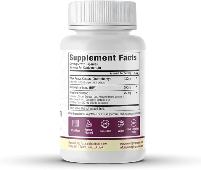 Pin Up Girl Vitex Chasteberry + DIM & Shatavari – Hormonal Balance Supplement for Women – Supports Hormonal Balance, Cycle Health & Reproductive Wellness – 4600mg - 60 Capsules (3-Pack)