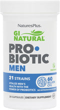 NaturesPlus GI Natural Probiotic Men - 30 Capsules - Digestive & Prostate Health, Immune Strength - Includes Saw Palmetto - Gluten Free - 30 Servings