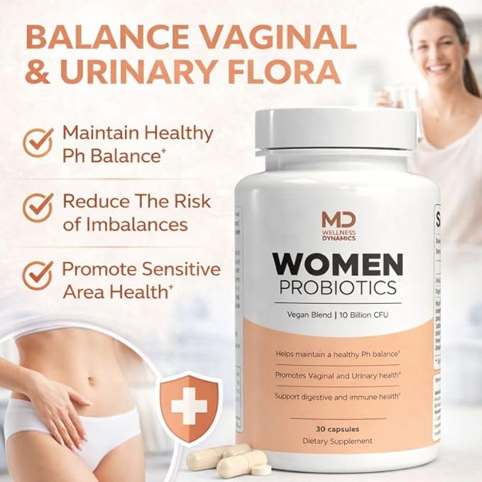 Women’s Probiotics – Vaginal Urinary Digestive Gut Balance Skin Support Daily Probiotic Supplement Vegan Capsules – 30 Count
