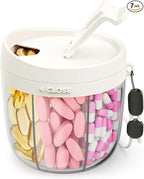 AMOOS Cute Pill Dispenser with 7 Large Compartments, Portable Pill Bottle Organizer with Wide Opening for Easy Use, Anti-Mix Pill Organizer for Travel, BPA-Free Pill Container, White