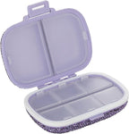 Bling Travel Pill Organizer Cute Pill Box with Labels Rhinestone Pill Case for Purse Portable Daily Pill Container 7 Day Medicine Holder for Vitamin Supplement(Purple)