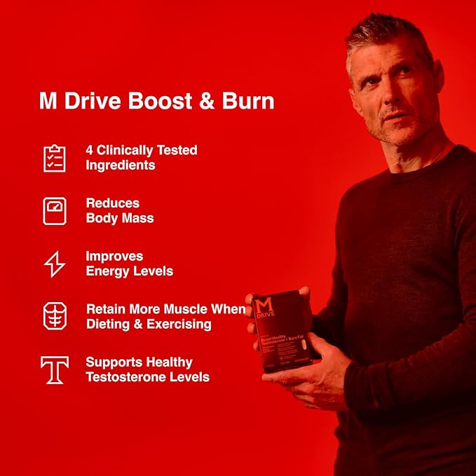 Mdrive Boost and Burn Testosterone Booster and Fat Burner for Men, Energy, Strength, Stress Relief, KSM-66 Ashwagandha, Chromax, 60 Capsules