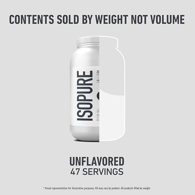 Isopure Zero Carb 100% Pure Whey Isolate Protein Powder, Gluten Free, with Vitamins, Unflavored, 25g Protein Per Serving, 3 Lbs, 47 Servings (Packaging May Vary)