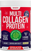 anocin Multi Collagen Peptides w/Prebiotic + Probiotics + Type I, II, III, V, X + Hydrolyzed Collagen Powder w/Vitamin C+D3+B7+K2+E Hyaluronic Acid, Supports Skin Hair Nail Joint, Grass-Fed, Non-GMO