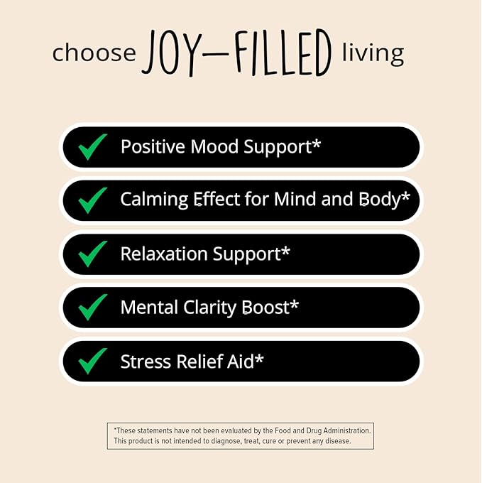 Joy-Filled Mood Support Supplement - 7 Herb Complex + St. Johns Wort (180 Ct) | Rhodiola Rosea, Eleuthero, Ashwagandha | Stress Relief – Helps Calm The Mind & Body | 100% Plant-Based Happy Pills