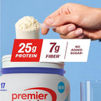 Premier Protein Powder Plus Fiber, Vanilla, 25g Protein, 7g Fiber to Support Gut Health, No Added Sugar (17 Servings)