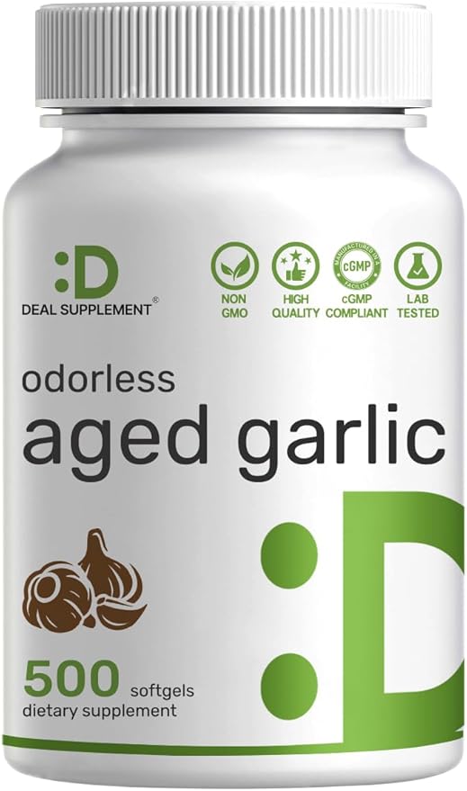 Odorless Aged Garlic, 500 Softgels – Enhanced with MCT Oil - Fresh Allium Sativum Bulb Source – 2-Years Aged Garlic Extract – Non-GMO, cGMP Manufactured
