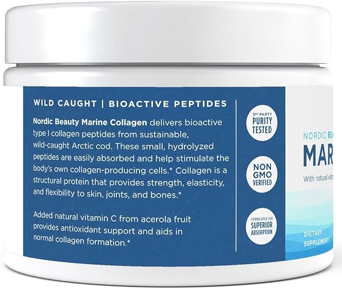 Nordic Naturals Nordic Beauty Marine Collagen Powder, Strawberry - 5.29 Ounces - Collagen Powder Supplement for Healthy Skin, Joints, and Bones, Vitamin C for Antioxidant Support - 30 Servings