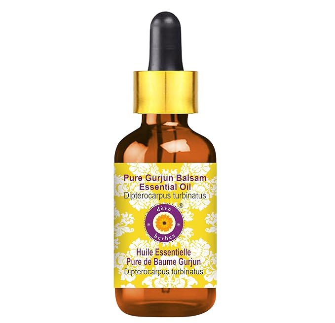 Deve Herbes Pure Gurjun Balsam Essential Oil (Dipterocarpus turbinatus) with Glass Dropper Steam Distilled 15ml (0.50 oz)