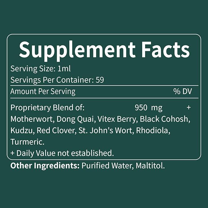 Motherwort Herb Drops for Women Support Menopause, Hot Flashes & Night Sweats Supplements with Dong Quai Red Clover Black Cohosh Extract, Alcohol-Free Tincture.2oz