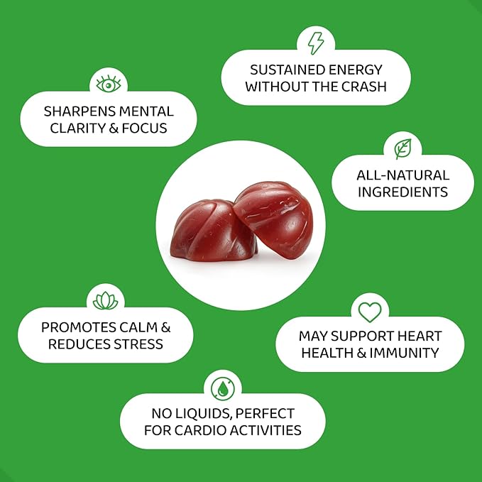 Yerba Mate Gummies - Yuzu & Ginger Flavor for Energy, Focus, Immunity & Cardio Health | Vegan, Non-GMO, Gluten-Free - 50 Natural Supplement Gummies