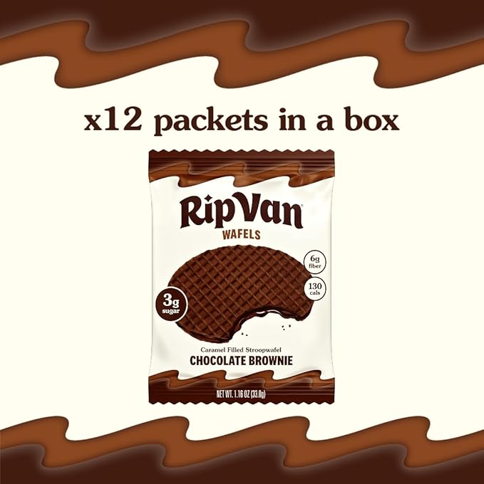 Rip Van Wafels Chocolate Brownie Stroopwafels - Healthy Snacks - Non GMO Snack - Keto Friendly - Office Snacks - Low Sugar (3g) - Low Calorie Snack - 1.16 Ounce (Pack of 12)