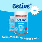 BeLive Vitamin D3 Gummies with B12 Vitamins - Immune Support Gummies with Vegan Vitamin B12 & D3, Provides Enhanced Bone & Muscle Strength, Hearth Health and Energy - Strawberry Flavor | 3-Pack