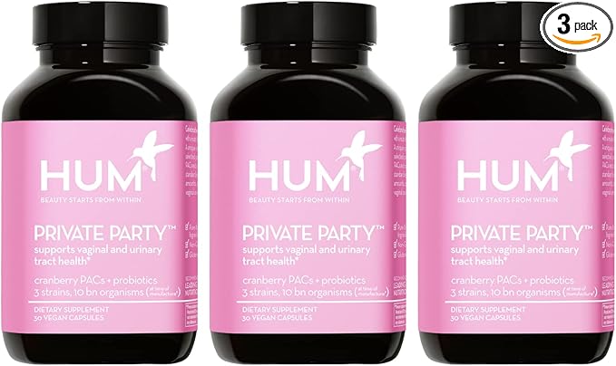 HUM Private Party Vaginal Probiotics for Women, pH Balance and Urinary Tract Support Vaginal Probiotic Supplement with Cranberry & Lactobacillus Blend, Women's Health Cranberry Pills, 90 Capsules
