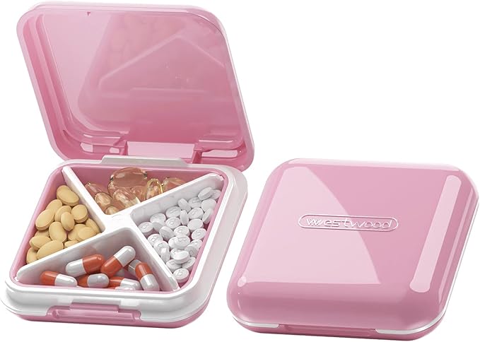 DUBSTAR Small Pill Box,Pill Case,Pill Organizer,Travel Portable Pocket Pill Box Medicine Organizer,Daily Pill Container for Purses Compact Travel Medicine Holder for Vitamins Medication Pink